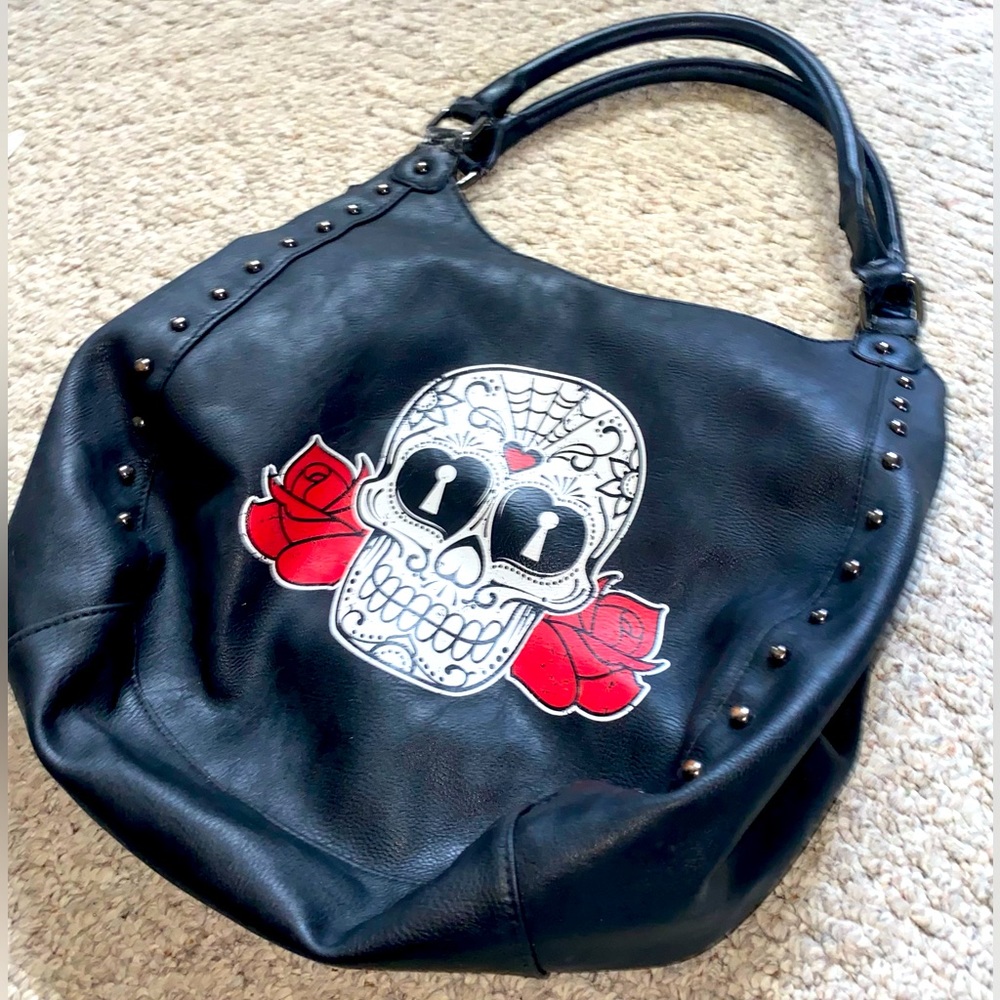 Rock Rebel GG Rose Sugar Skull vegan leather hobo handbag